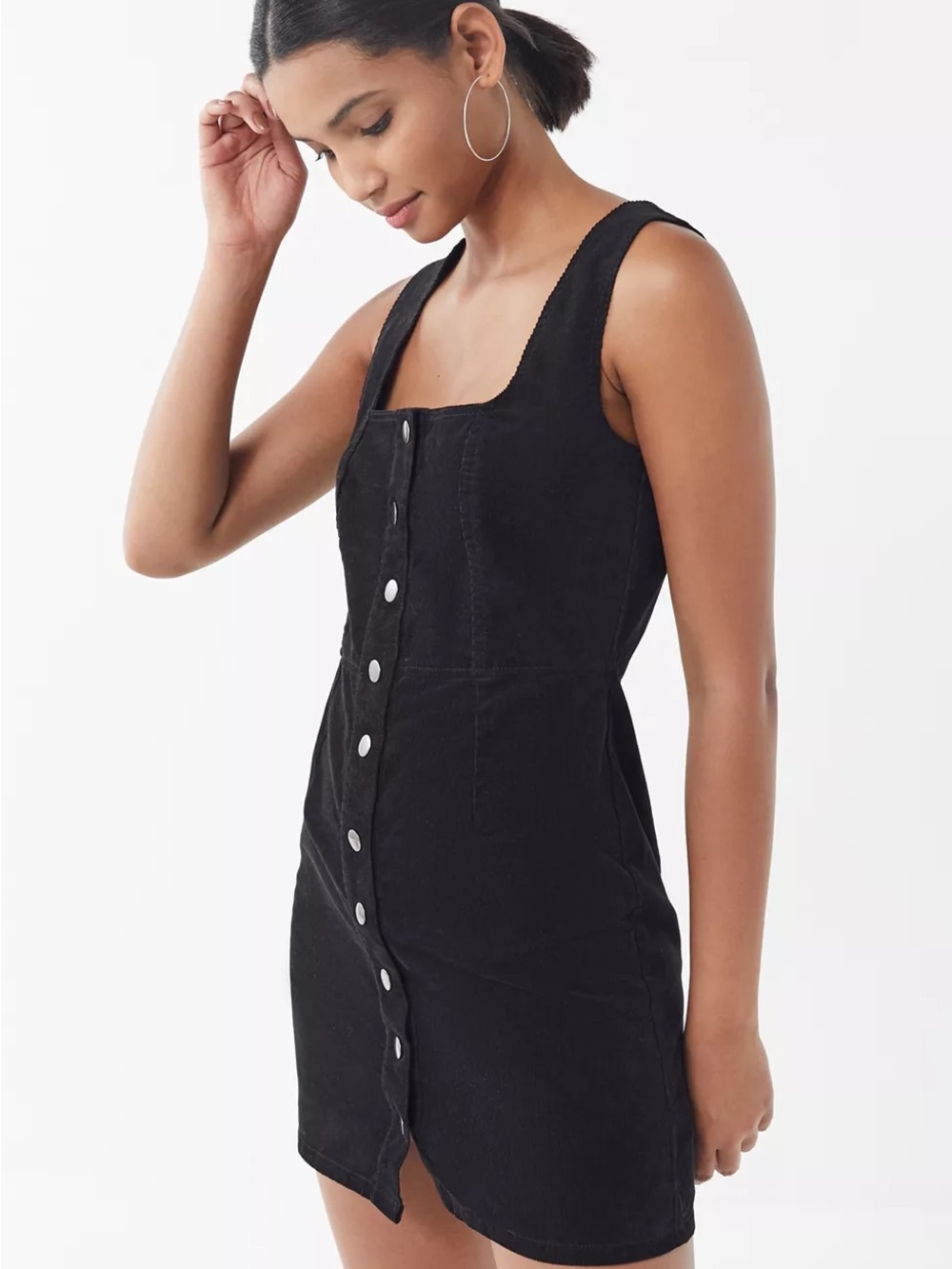 Urban Outfitters Black Corduroy Snap Button-Down Mini Overall Tank Dress 2